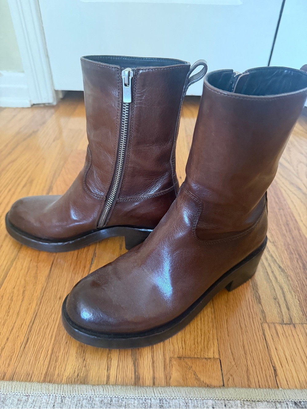 Officine Creative Dark Brown Leather Side-Zip Ankle Boots